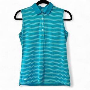 Peter Millar Sz S Striped Teal ‘Moisture Management’ Sleeveless Golf Shirt